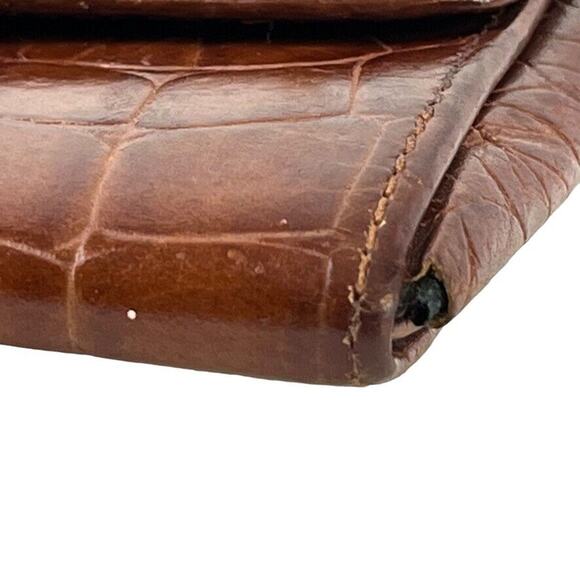 Talbots Croc Print Vintage Womens Small Wallet Card Holder Flap Pocket Leather - Picture 12 of 16